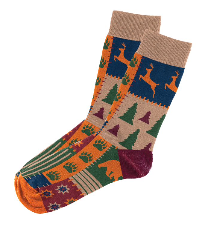 Bear Buck Paws Trees Woodsie Pattern Socks