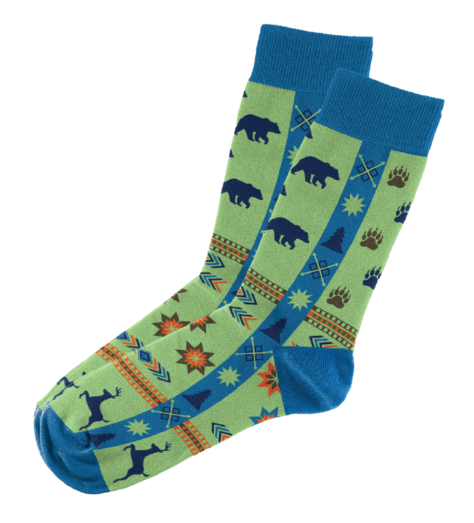 Bear Buck Green Woodsie Pattern Socks